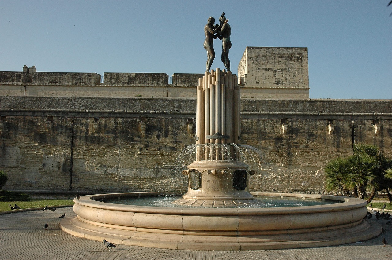 Fuente de la Armonía delante del castillo de Carlos V en Lecce Italia